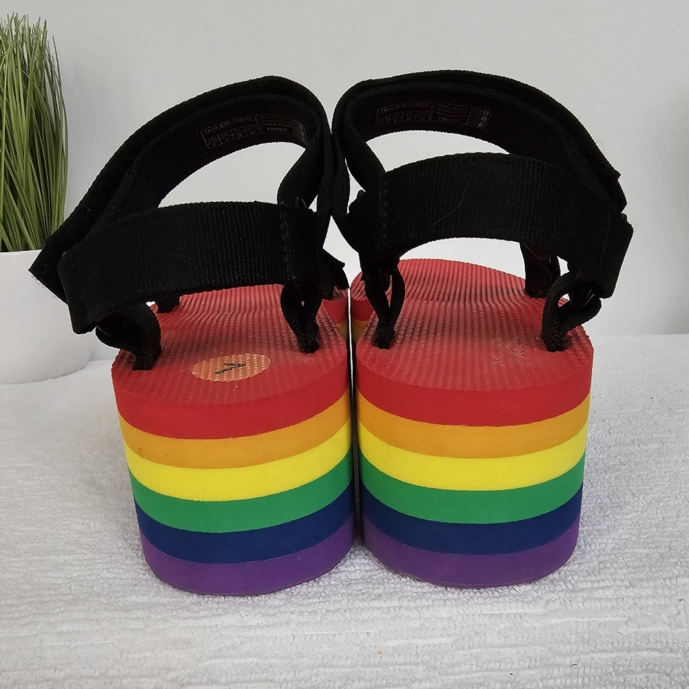 Teva Flatform Bold Universal Stripe Rainbow Pride Platform Adjustable Sandals - Picture 5 of 13